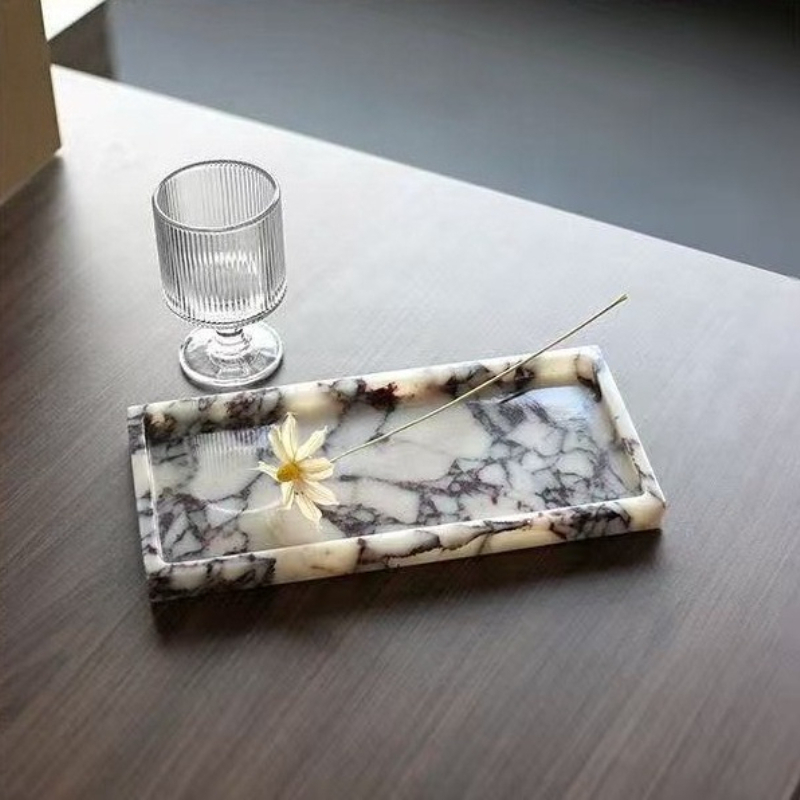 Scented Candle Luxury - Bandeja Rectangular de mármol violeta Cararra